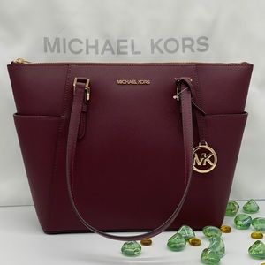 MICHAEL KORS CHARLOTTE LARGE TOP ZIP TOTE DARK CHERRY NWT